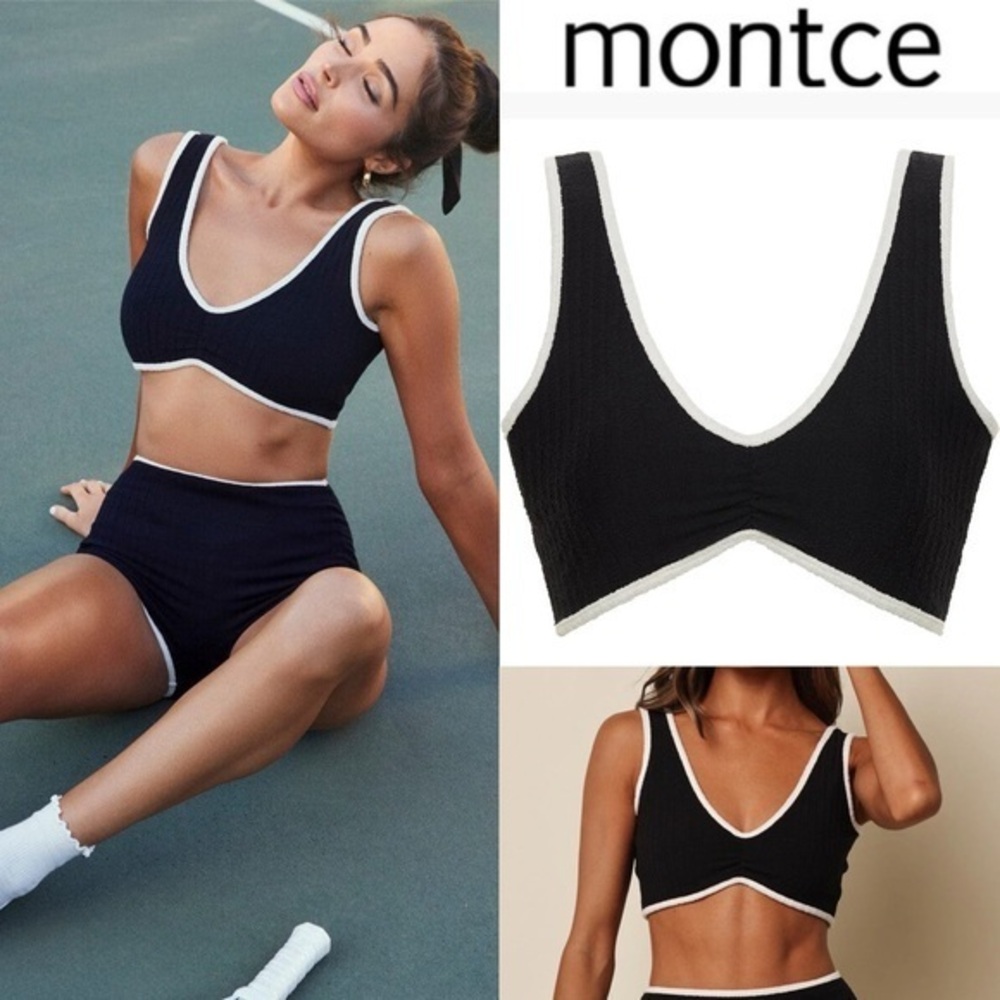 Montce Black Cream Binded Terry Rib Kim Variation Bikini Top sz M 95$